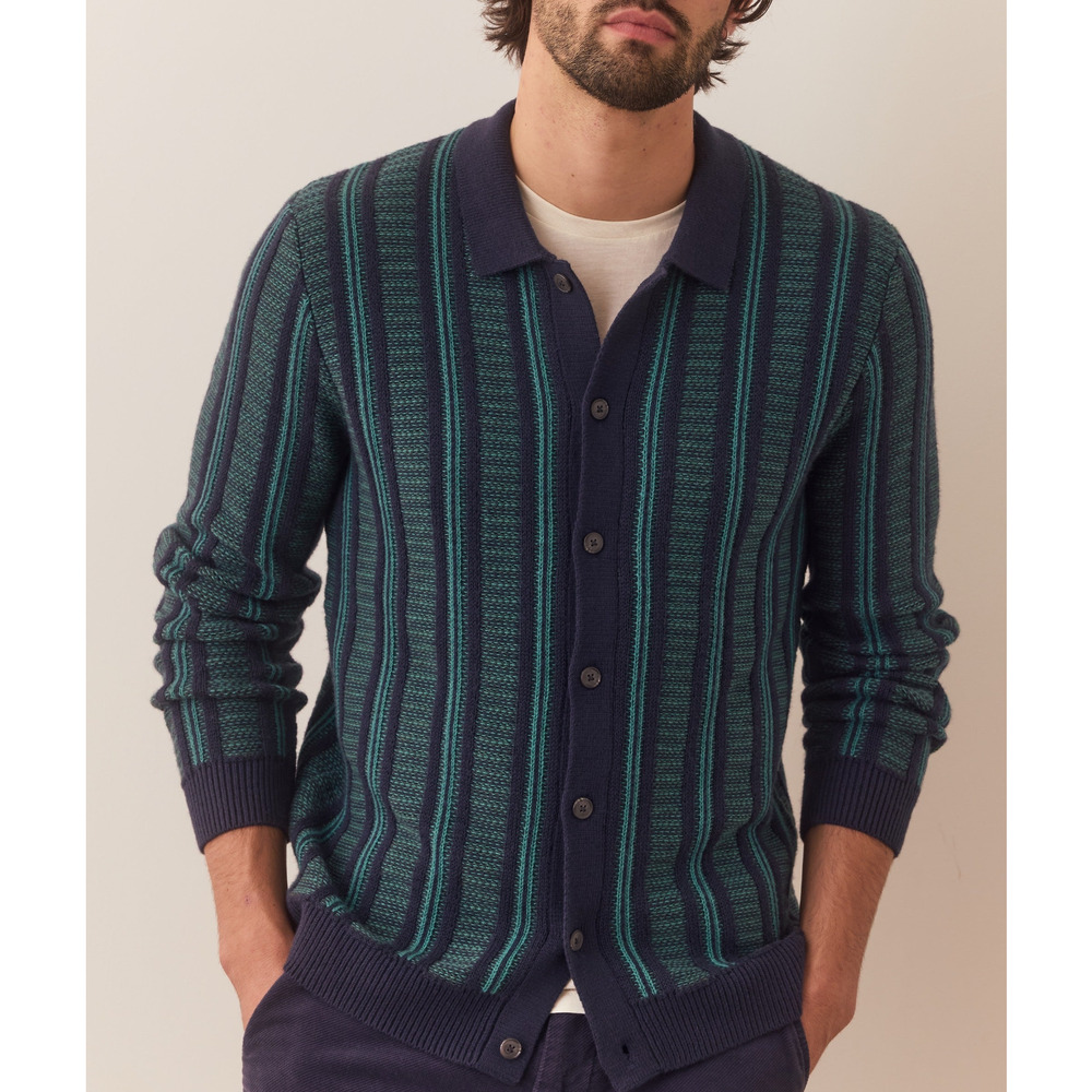 Marine Layer Arthur Sweater Button Down Merino Wool Blend Stripe Pullover XL NWT
